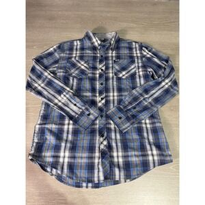 Zoo York Mens Plaid Long Sleeve Button Up Shirt Blue Gray Size L